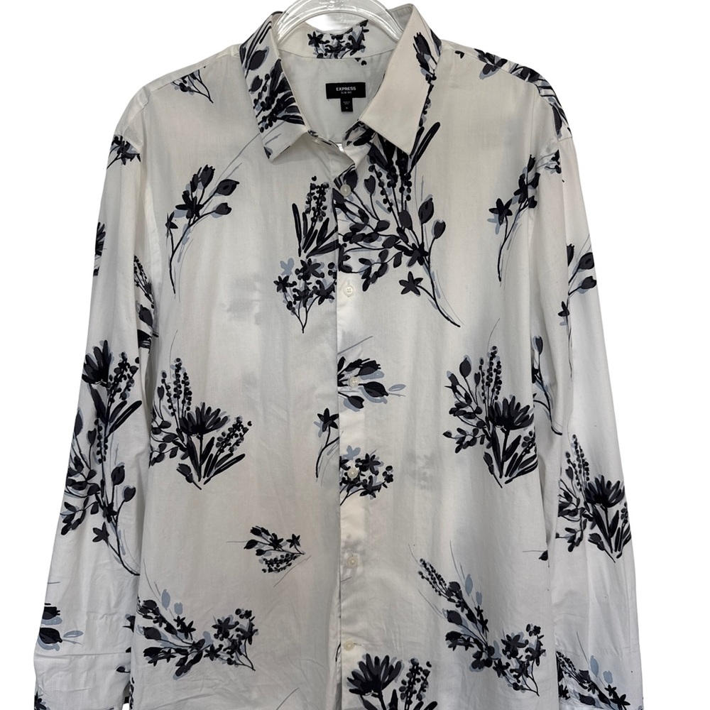 Express Black and White Floral Dress Shirt